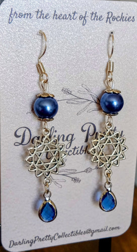 Artisan Earrings ~  Heart Chakras / Blue Crystals / Sterling Silver Ear Hooks