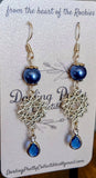 Artisan Earrings ~  Heart Chakras / Blue Crystals / Sterling Silver Ear Hooks