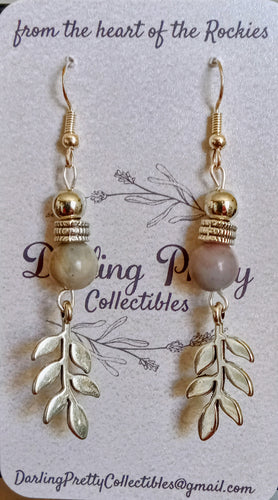Artisan Earrings ~ Shiny Leaves Charms / Picasso Jasper / Sterling Silver Ear Hooks