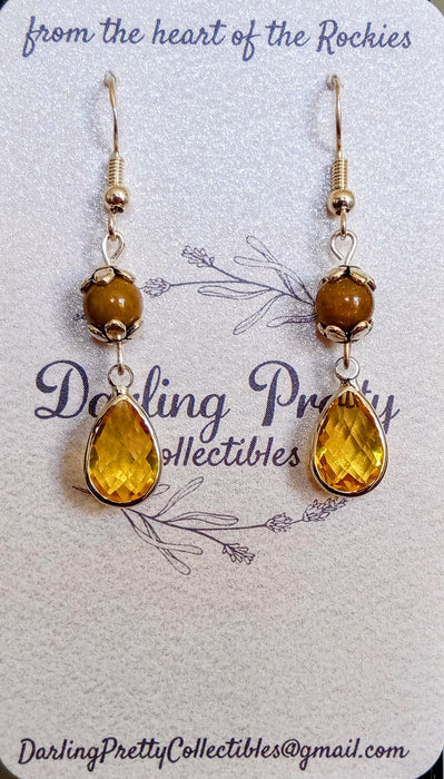 Artisan Earrings ~ Yellow Crystals / Indian Agates / Sterling Silver Ear Hooks