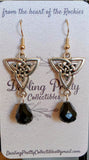 Artisan Earrings ~ Trinity Celtic Knot Charms / Black Crystals / Sterling Silver Ear Hooks
