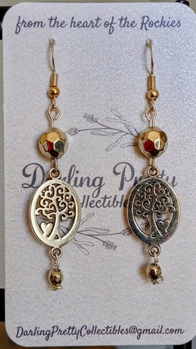 Artisan Earrings ~ Tree Of Life Charms / Disco Balls Beads / Sterling Silver French Ear Hooks