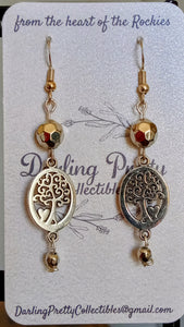Artisan Earrings ~ Tree Of Life Charms / Disco Balls Beads / Sterling Silver French Ear Hooks